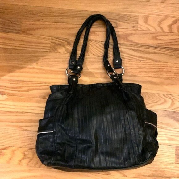 B. Makowsky Leather Moscow Sachel Handbag - Black - Picture 2 of 10